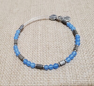 ALEX & ANI SILVERTONE  & LIGHT BLUE CHALDCEDONY STONE BEAD ADJUSTABLE BRACELET