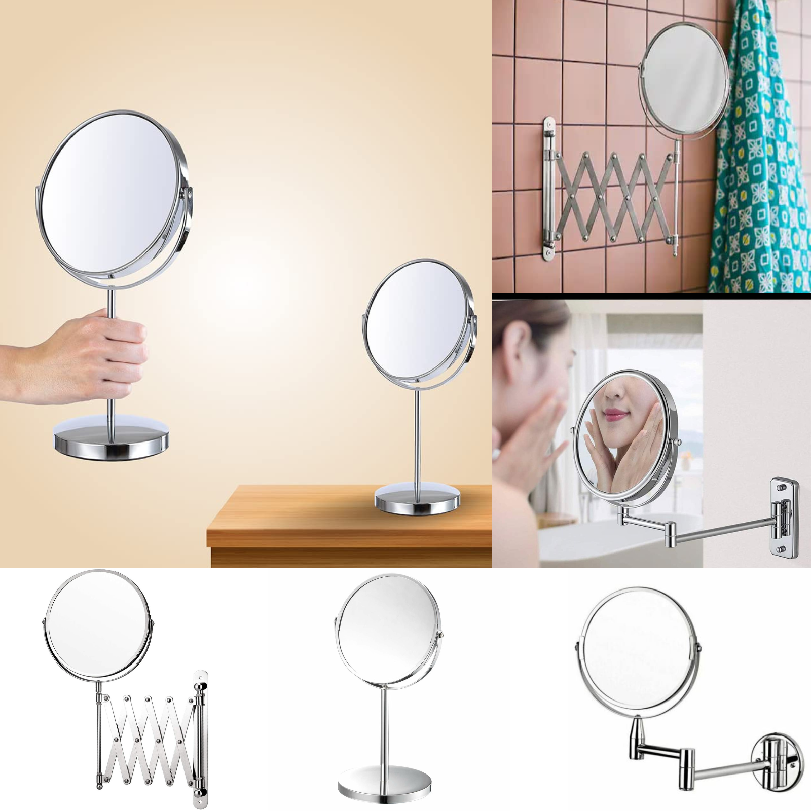 Wall Mounted Double Sided Magnifying Extending Shaving Cosmetic Makeup