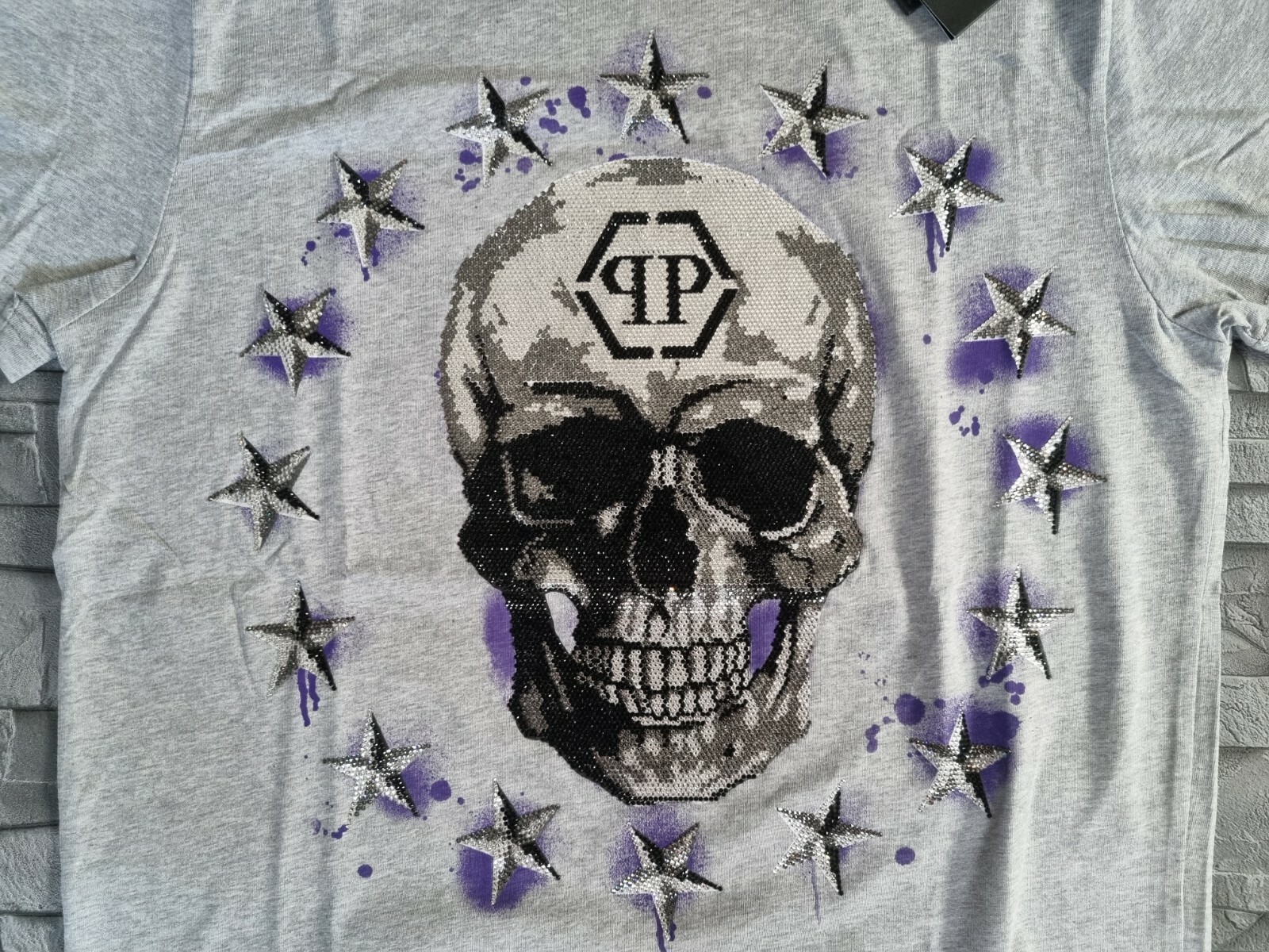 ALTRA T SHIRT UOMO PLIPP PLEIN ROUND NECK SS STARS AND SKULL L NUOVA 
