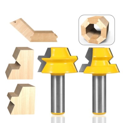 2Pcs 22.5 Degree Lock Miter Bit Woodwork Cutter Tool with 1/2'' Shank