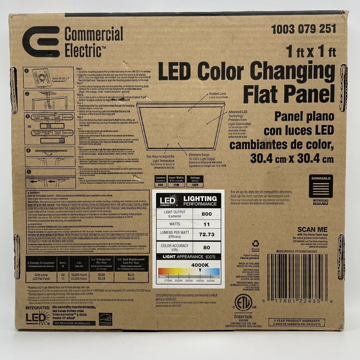 Commercial Electric 1 x1 10W White LED Flat Panel Flush Mount Light