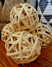 Natural Woven Wicker Rattan Ornamental Ball Orbs 4 ½” in diameter  Set Of 4