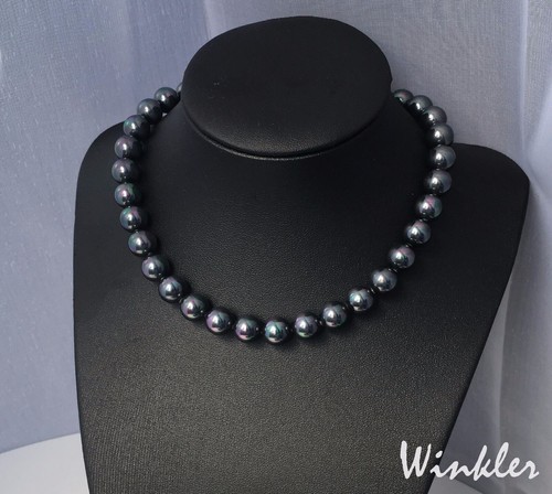 schwarze Perlenkette+ Ohrringe Collier Perlen Halskette 10mm Perlen wie Tahiti - Bild 2 von 6