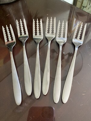 6 Superior Stainless serrated edge forks, cutting fork, flatware Fruit Salad