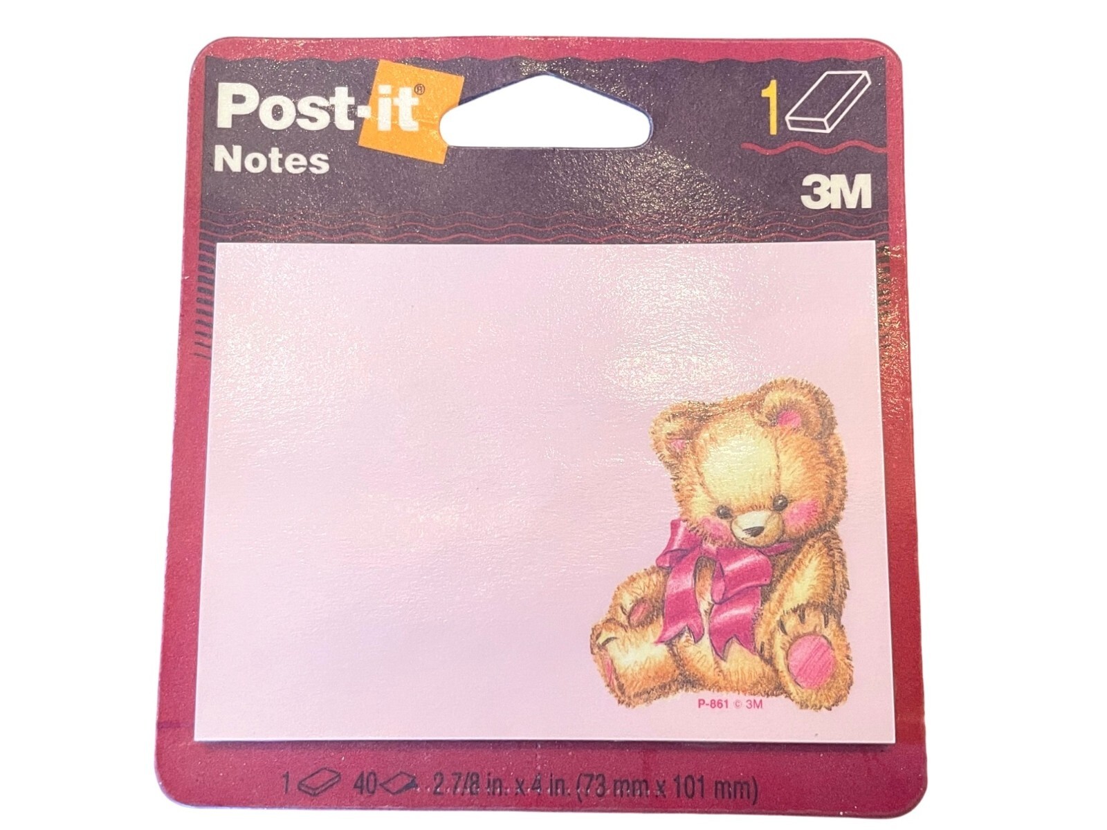 Vintage 1996 Post It Notes Bear Bow 3M Made In USA 1 Pad (40 Post Its) P-861