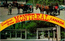 1964 Montreal, Canada Greetings Postcard, Photo Horse Drawn Carriages #2711