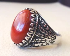Mens Red Onyx Rings Ottoman 925 Sterling Silver Turkish Handmade Jewelry MR#287