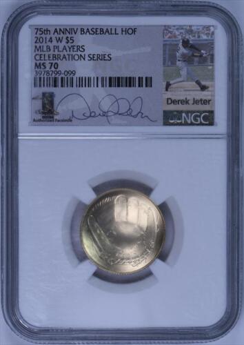 2014-W Baseball Hall of Fame $5 NGC MS70 Derek Jeter Facsimile MS70 - Picture 1 of 4