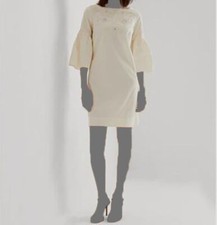 $145 Ralph Lauren Women's Ivory Embroidered Boat Neck Bell Sleeve Dress Size 10
