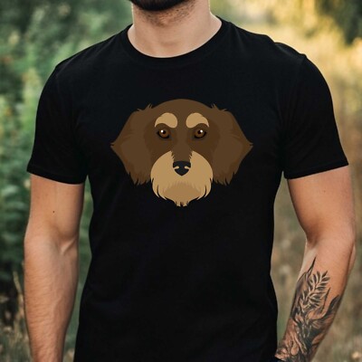 Mens Rough Hair Dachshund Motif Cotton T-Shirt Size XS to 5XL