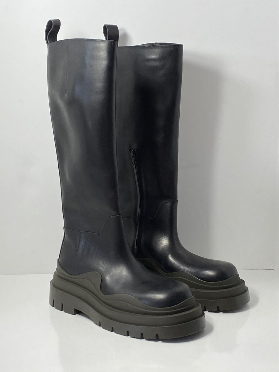 Bottega Veneta Tire rubber-trimmed leather zip knee boots
