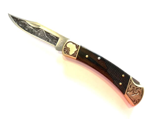 【BRAND NEW】BUCK 110 Folding Hunter Knife Scroll + Africa Custom Engraved-FINAL EV10023