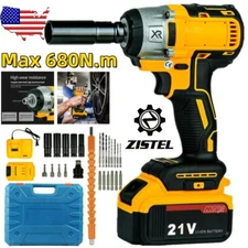 21V Cordless Impact Wrench 1/2" 680Nm High Torque Brushless Drill w/ 2 Batteries