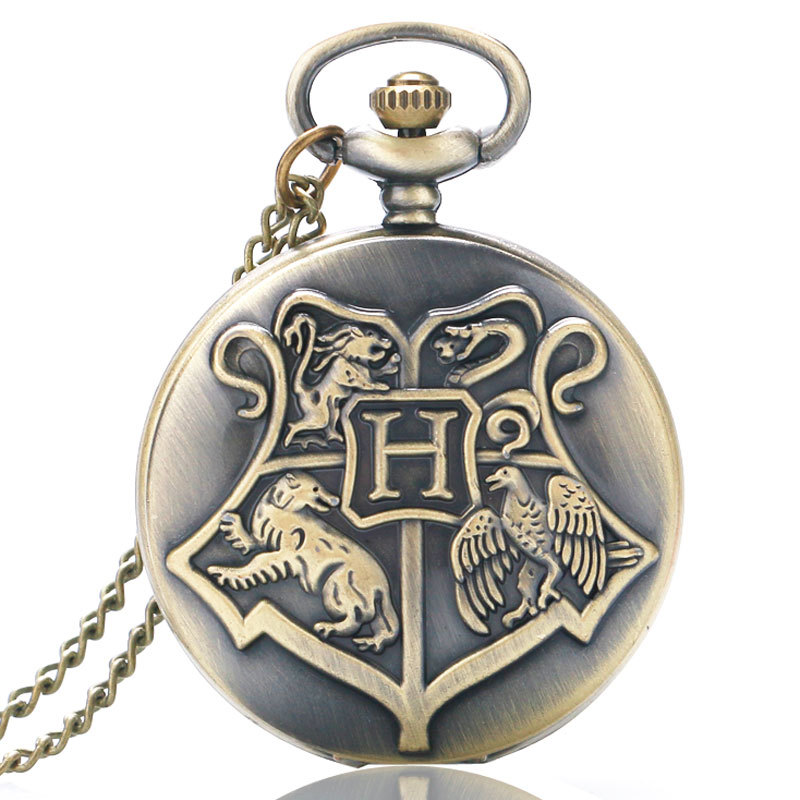Retro Harry Potter Necklace Pocket Watch Hogwarts Crest Necklace Geek