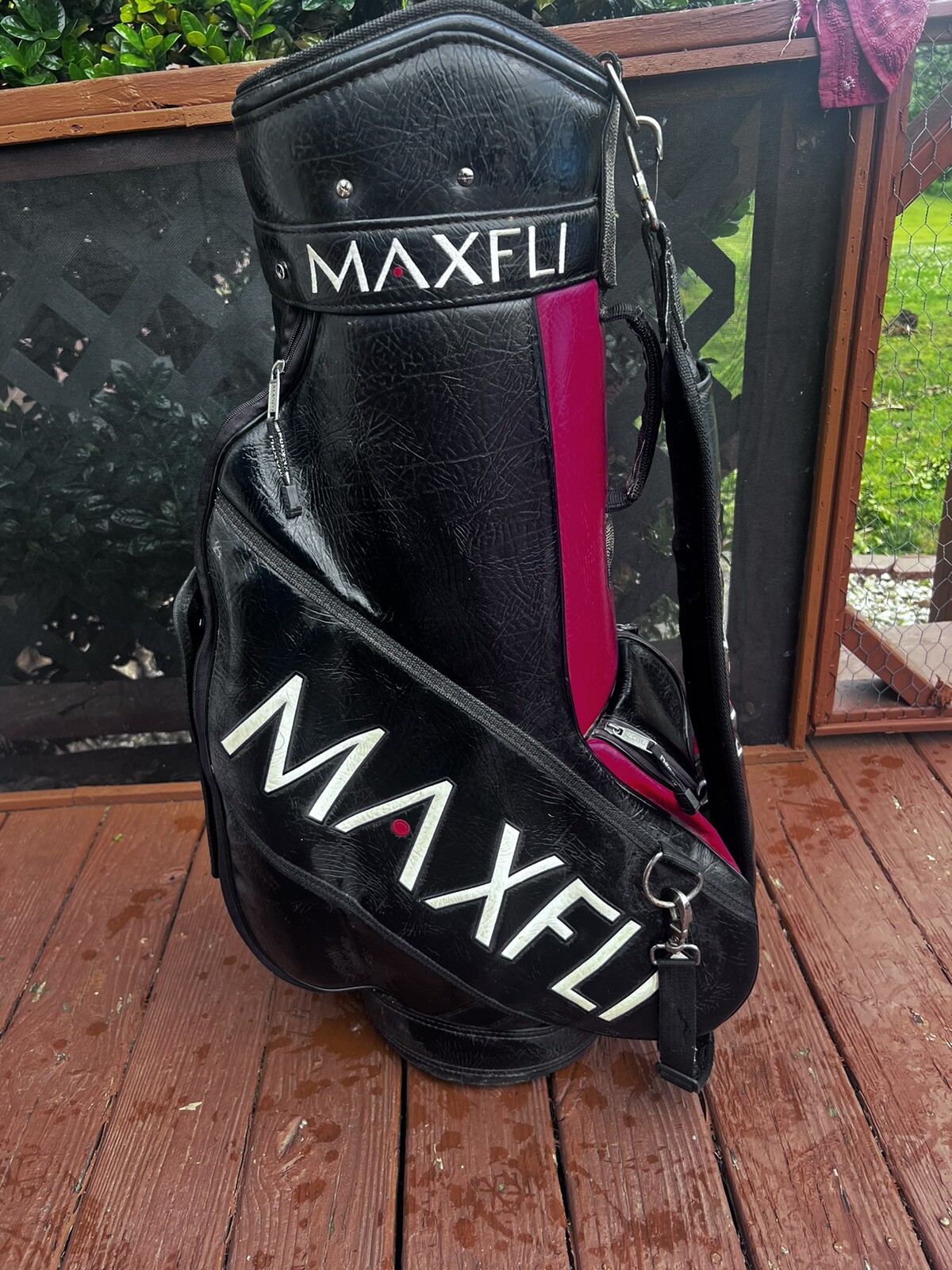 Maxfli Golf Leather Tour Staff Golf Bag 6 Way Divider Black/Red/White