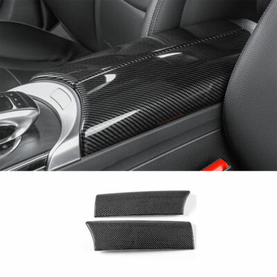 For Benz C-Class 2015-21 ABS Carbon Fiber Central Console Storage Box Cover Trim