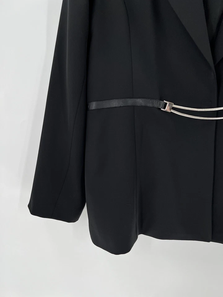 Mary McFadden 复古西装外套女式 12 黑色纽扣银色扣闭合夹克 — 第 2/4 张图片