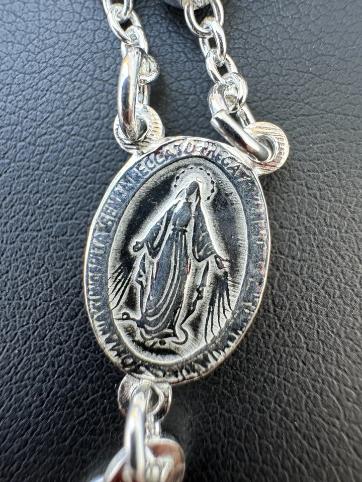 Men's 30" Long Rosary Beads Necklace Solid 925 Sterling Silver Rosario ITALY 5mm - Image 4 of 4