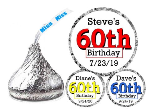 60th BIRTHDAY PARTY FAVORS CHOCOLATE CANDY KISS LABELS - Picture 1 of 1