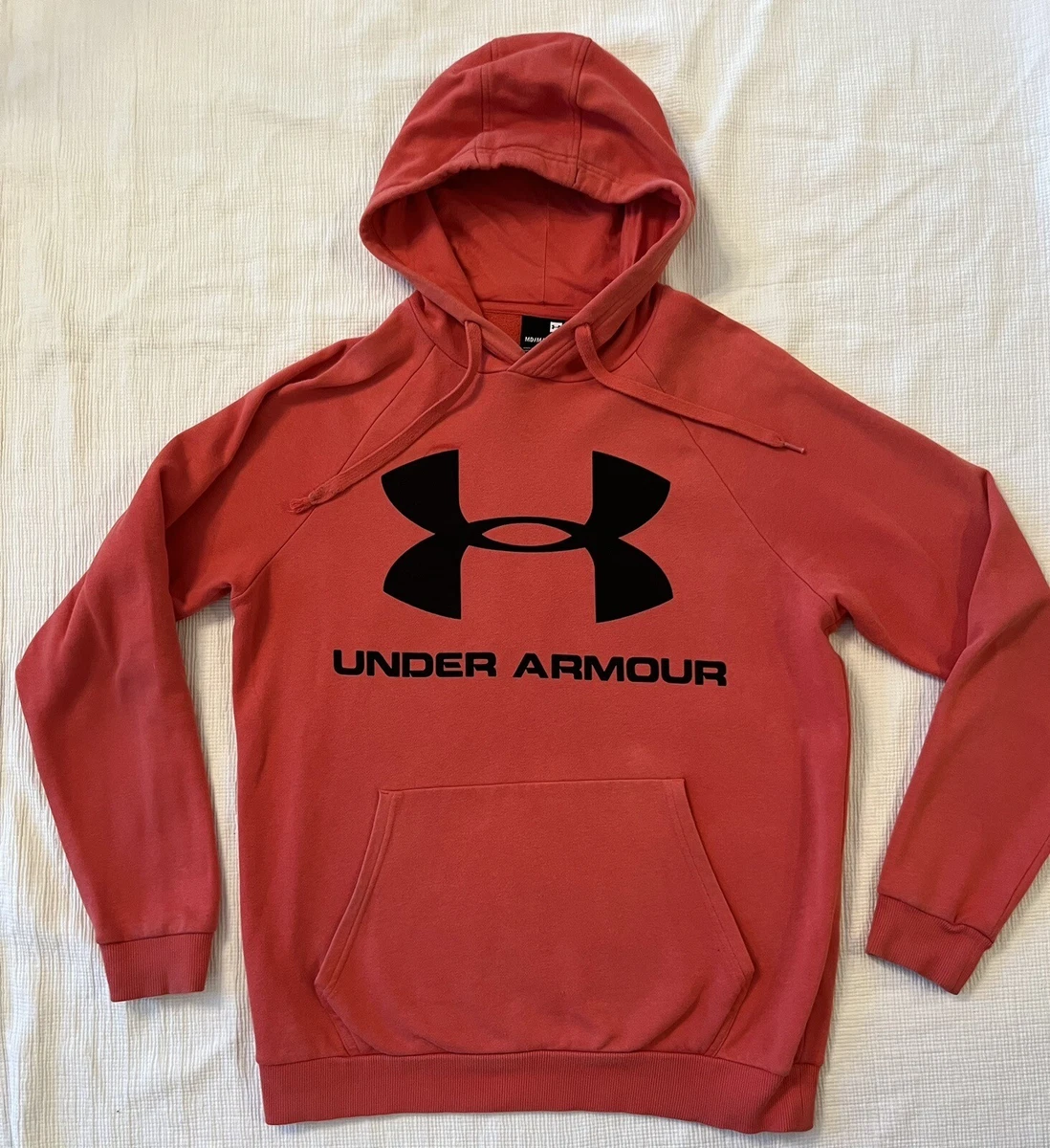 UNDER ARMOUR Men's Coral Orange Black Big Logo Fleece Sweatshirt Hoodie ( Medium)