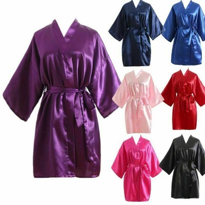 Hot Women robe Silk Satin Robes Wedding Bridesmaid Bride Gown kimono Solid robe