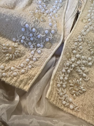 Vtg 60s Cyn Les Hand Beaded Wool Cardigan Sweater British Hong Kong S M - Picture 7 of 7