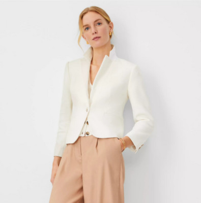 NEW ANN TAYLOR $169 WHITE PIQUE NEWBURY BLAZER SZ 8