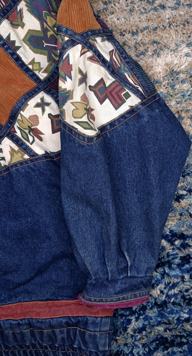 Vintage IZZI Patchwork Denim Corduroy Jacket Womens Size L 12/14  