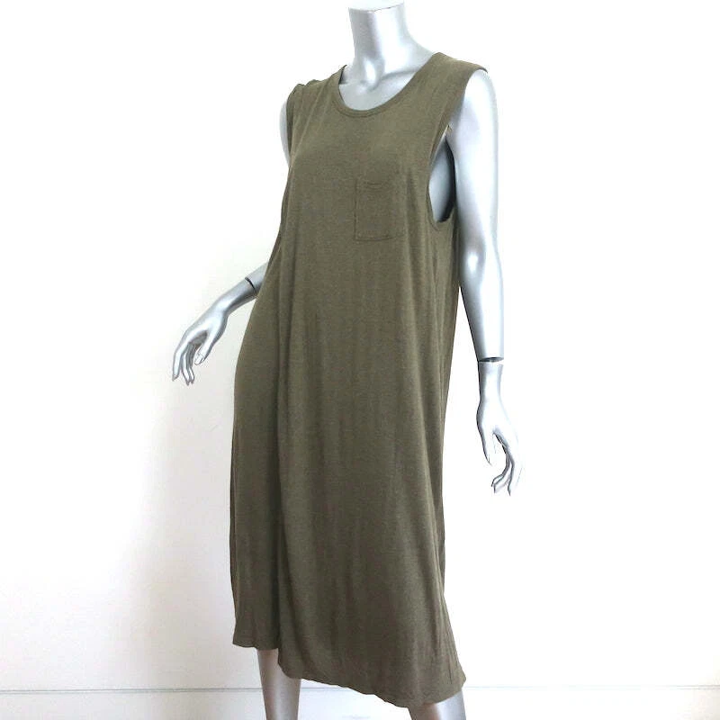 Vestido T by Alexander Wang Superpuesto Oliva Jersey Talla Grande Sin Mangas Midi Foto 2 de 4
