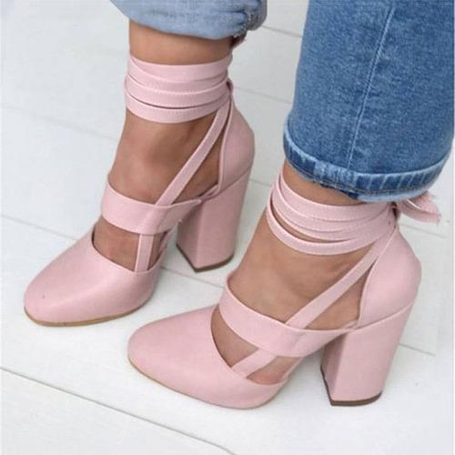 Damen Geschlossene Zehe Riemchen Sandalen Hohe Blockabsatz Party Schuhe Pumps Übergröße - Bild 9 von 16