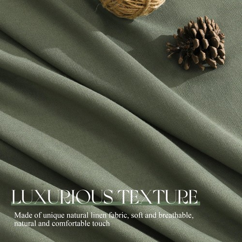 Olive Green Linen Curtains 95"L 2 Panels Modern Farmhouse Living Room - Picture 2 of 9