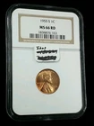 1955 S 1C Lincoln Wheat Cent NGC MS 66 RD #3493
