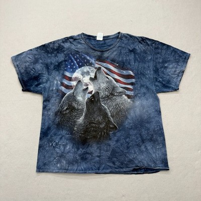 Gildan T Shirt Mens Size 2XL Blue Howling Wolves USA Flag Tie Dye Short Sleeve