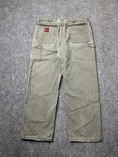 Mens Work Pants Wrangler Riggs Workwear Utility Green Canvas, Size 34x32