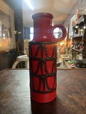West German Fat Lava Vase Pottery - Red - 11 Inches Tall