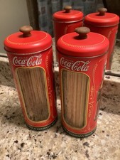 2 Vintage Coca Cola Straw Dispenser Metal Holders Red Coke Bottle w/New Straws