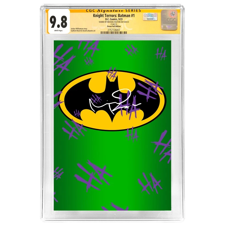 Michael Keaton Autographed 2023 Knight Terrors Batman 1 Green Variant CGC SS 9.8