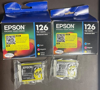 GENUINE 2 new Epson 126 Yellow Ink Cartridges for WorkForce open box 5&8/2025
