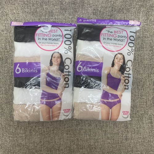 Best Fitting Panty In The World 6 Pack Women's Bikini 100% Cotton Sz L Lot Of 2