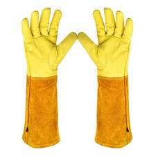Long Sleeve Cowhide Leather Thorn Proof Gauntlet Heavy Duty Gardening Gloves