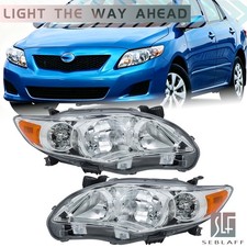 Halogen Chrome Headlights Amber Side Marker For Toyota Corolla 2009-2010 Pair