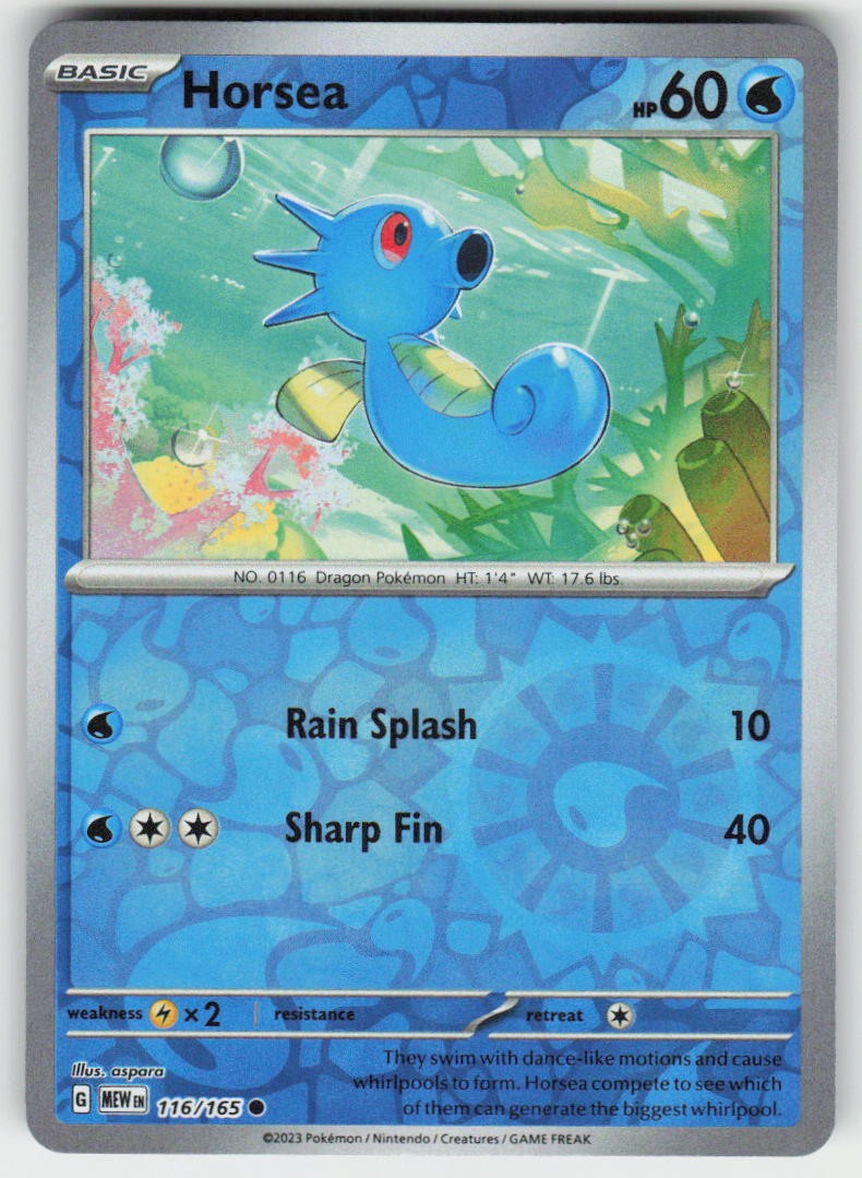 Horsea 116/165 Reverse Holo Common 151 Pokemon NM