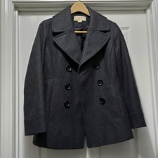 Michael Kors Women's Sz Medium Double Breasted Wool Blend Lined Black Pea Coat