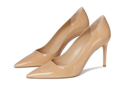 Stuart Weitzman Power 85 Pointed Toe Leather Heels in Nude Sz 9 NEW