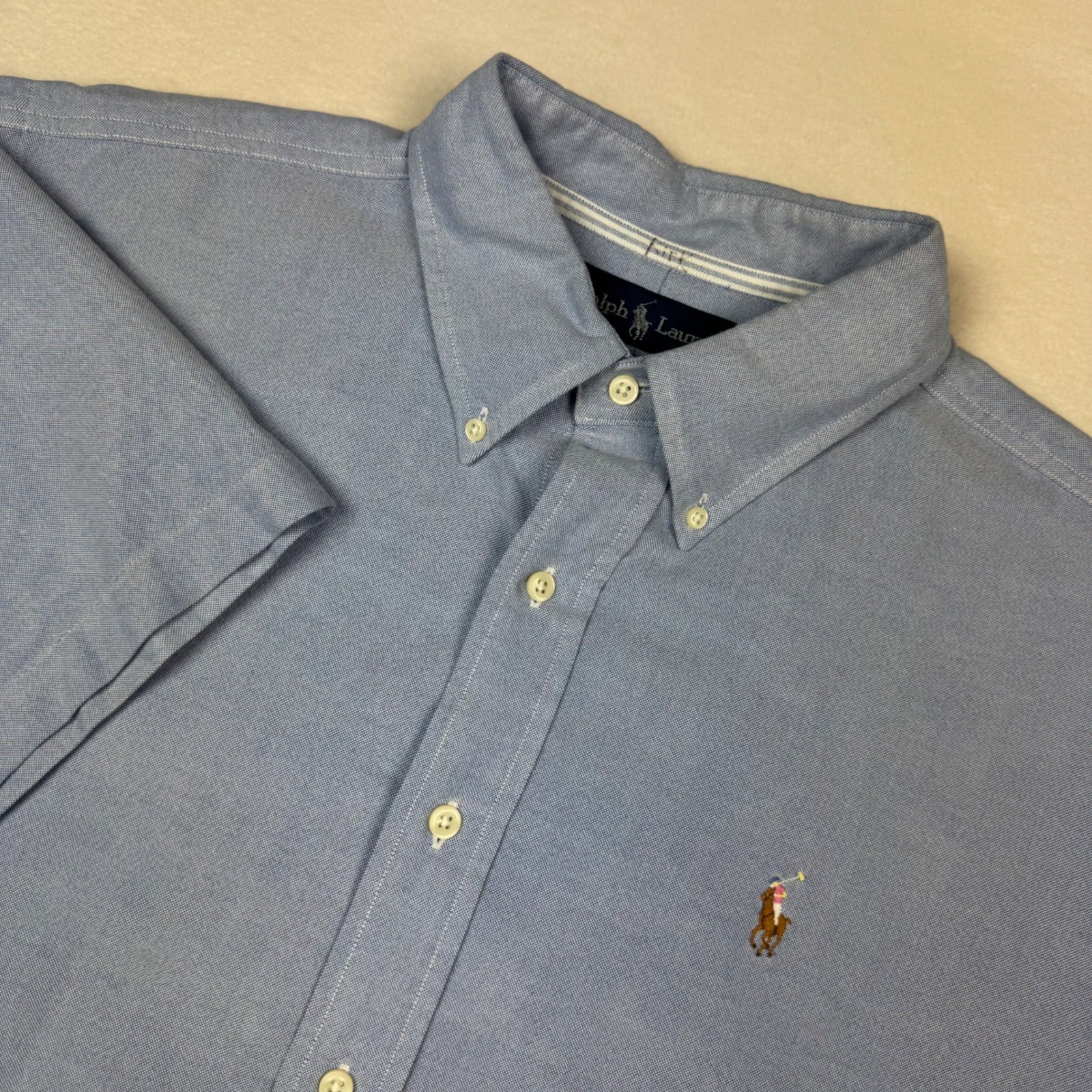 Camicia Ralph Lauren vestibilità classica manica corta XL blu Oxford polo pony logo