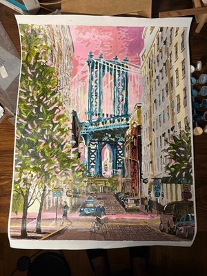Manhattan Bridge at Dusk   Original Acrylic - Unframed Painting 16x21.5 inch