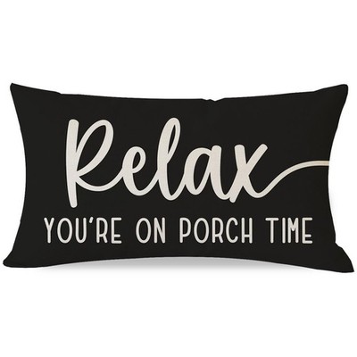 Decorative Throw Pillow Covers 12x20 Inch Relax Porch Time Black Outdoor Rust...