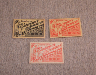 3 alte deutsche Zündholzetiketten Berlin Schmulewicz
