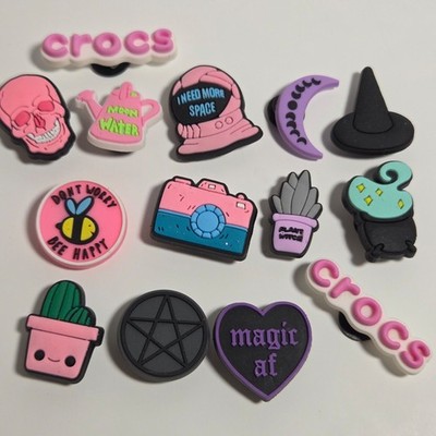 Crocs Jibbitz 14 Pcs Pink Black Aesthetic Charm Set Skull Witchy Camera Plant