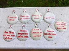 9 Vintage Avis Car Rental Pull Bend Tab Advertising Pin Button 9 Languages 